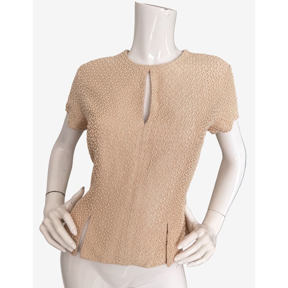 Carmen Marc Valvo Heavily Beaded Peplum Keyhole Vintage Y2K Top Size 8 - Picture 2 of 6